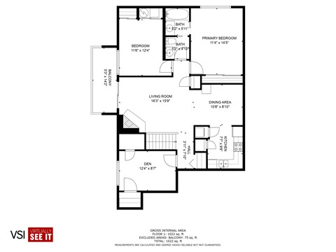 Floor plan for 2 beds, 1 bath, 1183 sqft