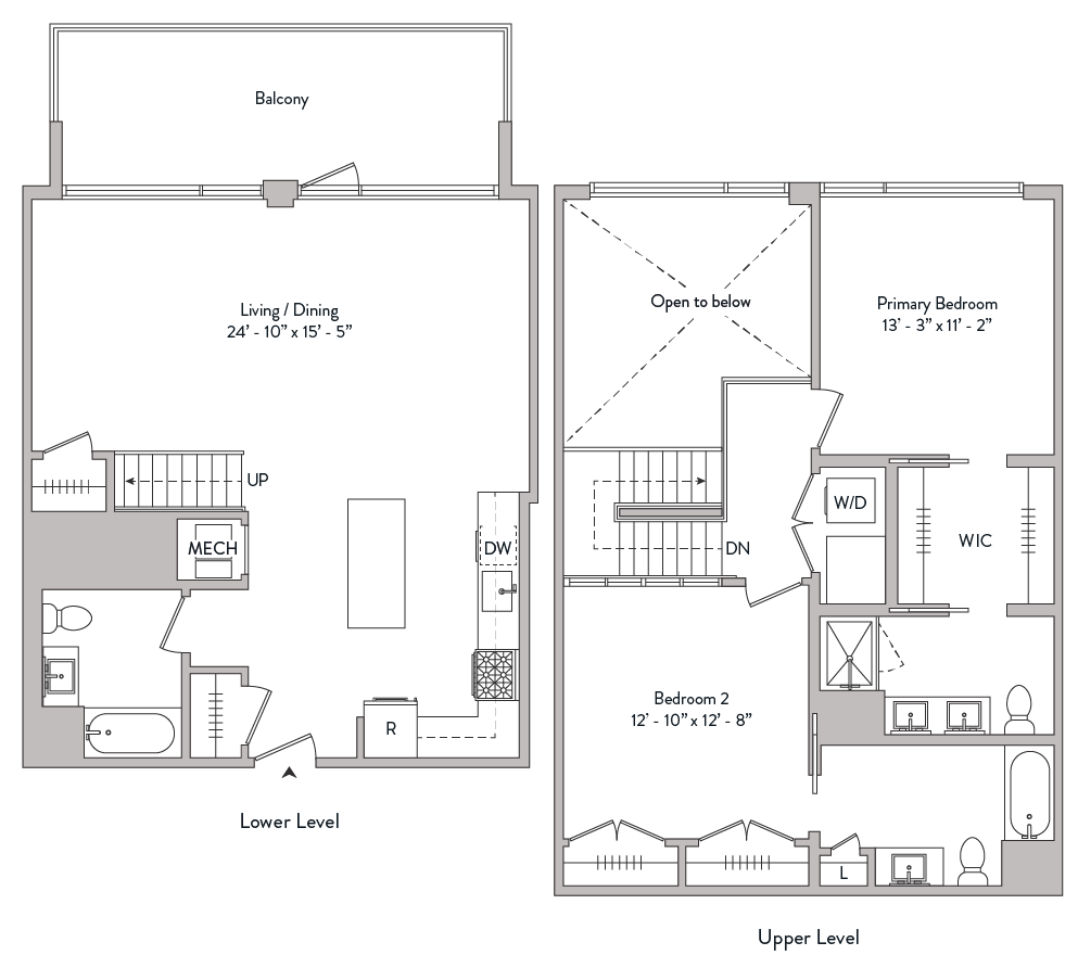 Floor plan for 2 beds, 3 baths, 1588 sqft