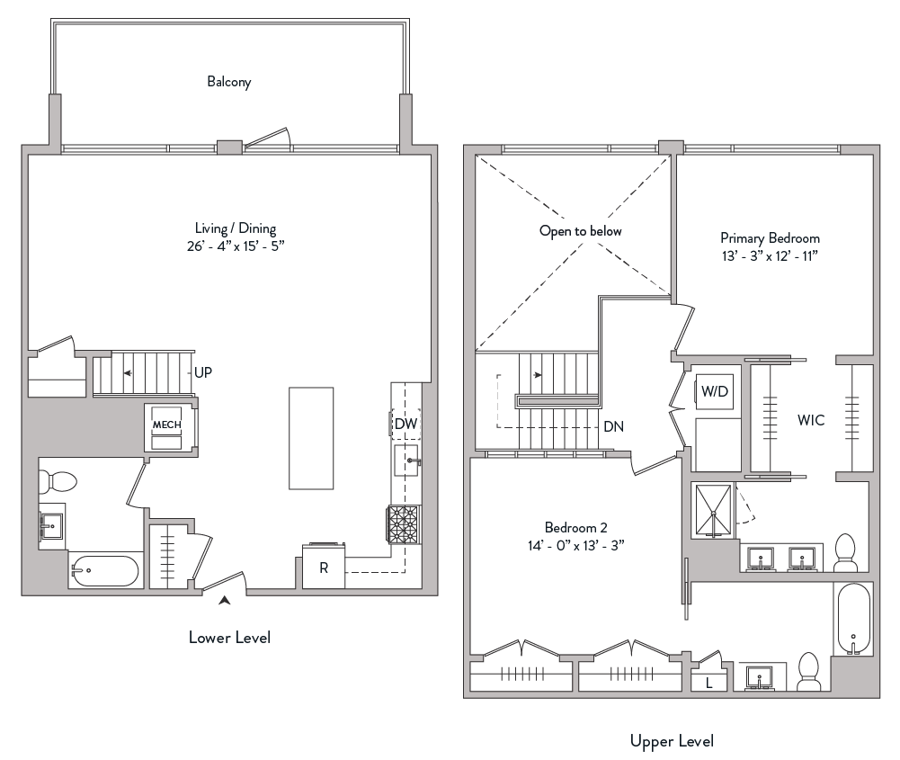 Floor plan for 2 beds, 3 baths, 1651 sqft