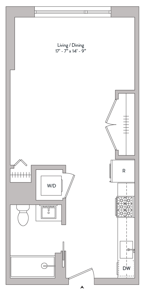 Floor plan for studio, 1 bath, 503 sqft