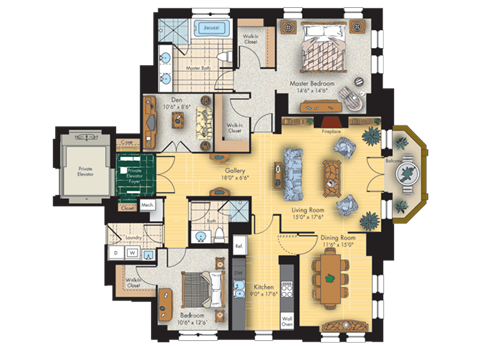 Floor plan for 2 beds, 2 baths, 1760 sqft