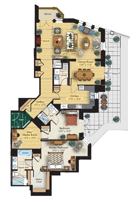 Floor plan for 2 beds, 2 baths, 1855 sqft