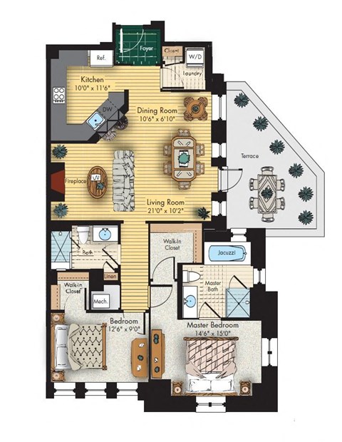 Floor plan for 2 beds, 2 baths, 1095 sqft