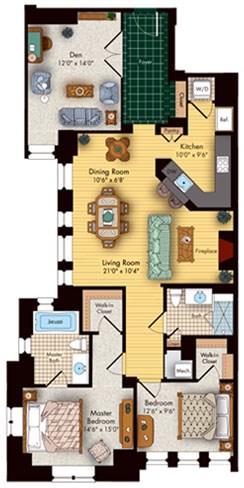 Floor plan for 2 beds, 2 baths, 1315 sqft