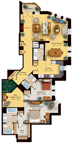 Floor plan for 2 beds, 2 baths, 1855 sqft