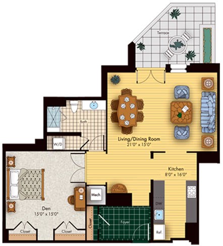 Floor plan for studio, 1 bath, 1045 sqft