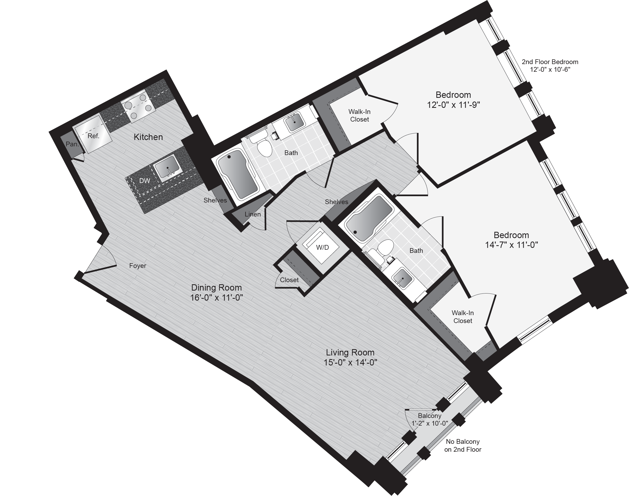 Floor plan for 2 beds, 2 baths, 1146 sqft