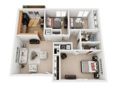 Floor plan for 3 beds, 1 bath, 1030 sqft