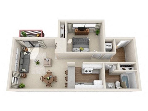 Floor plan for 1 bed, 1 bath, 717 sqft