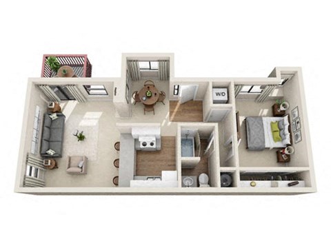 Floor plan for 1 bed, 1 bath, 787 sqft