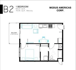 Whitefish apartment for rent - A floor plan for a 1 bedroom apartment sized at 602.0 sq.ft.