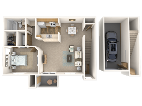 Floor plan for 1 bed, 1 bath, 900 sqft