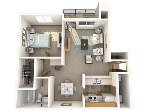 Floor plan for 1 bed, 1 bath, 800 sqft