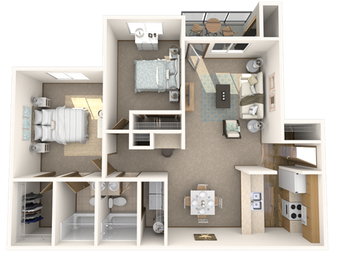 Floor plan for 2 beds, 2 baths, 1100 sqft