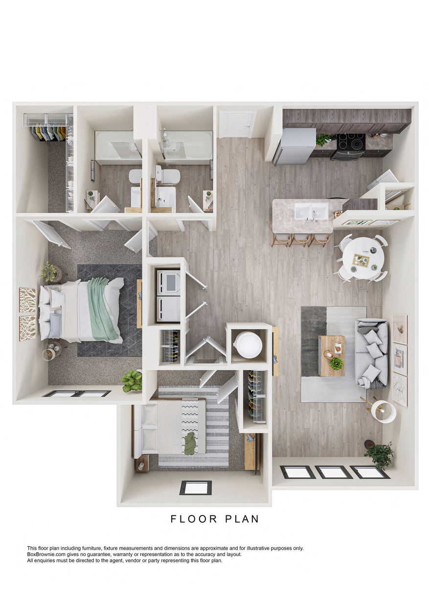 Floor plan for 2 beds, 2 baths, 1155 sqft