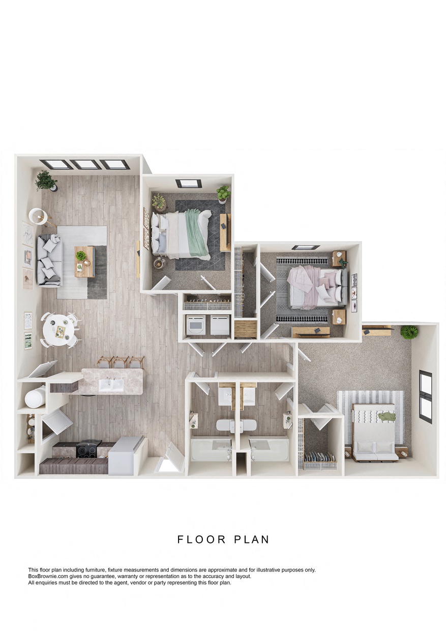 Floor plan for 3 beds, 2 baths, 1382 sqft