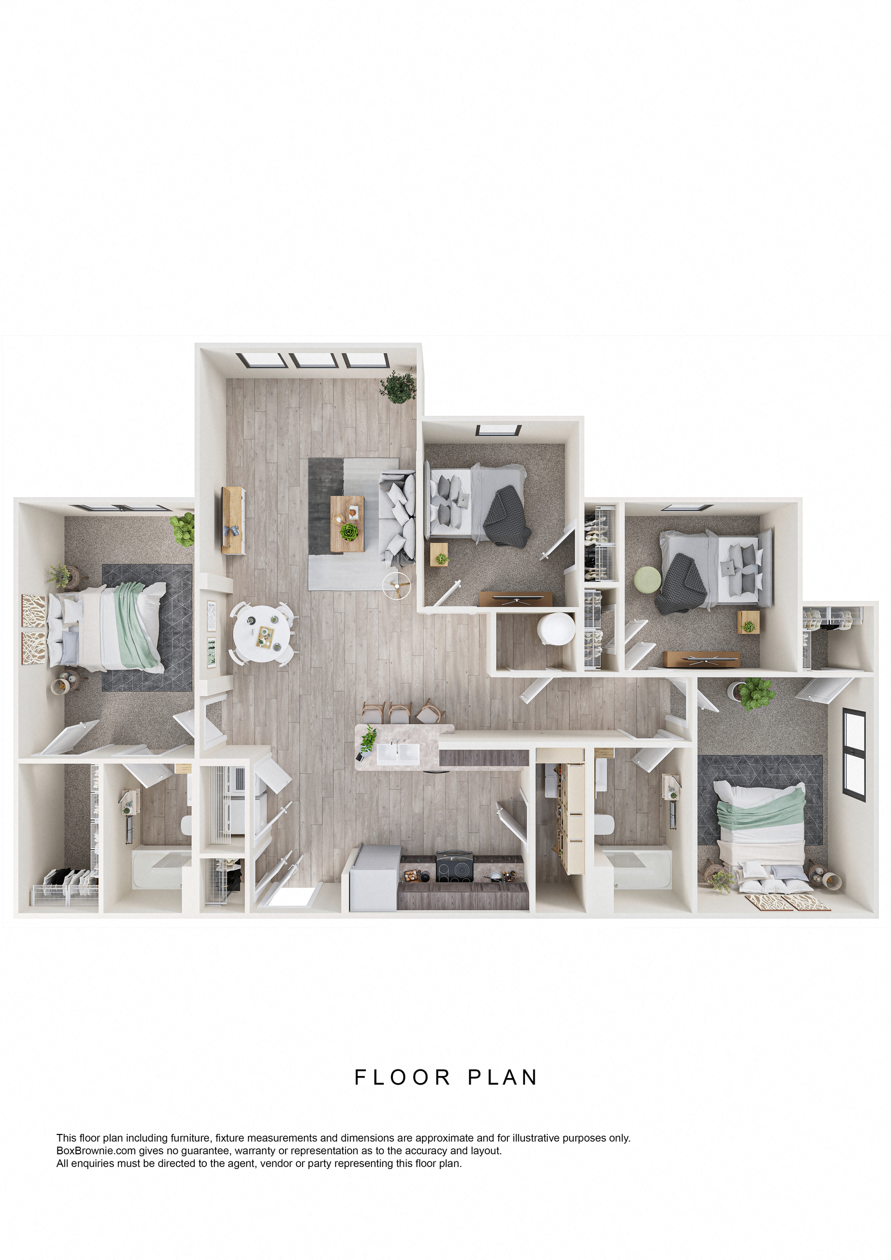 Floor plan for 4 beds, 2 baths, 1599 sqft