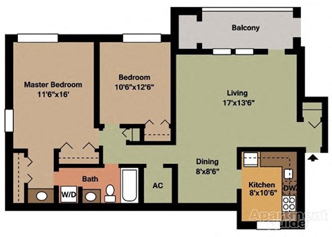 Floor plan for 2 beds, 1 bath, 1200 sqft