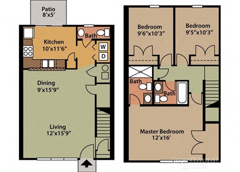 Floor plan for 3 beds, 2.5 baths, 1320 sqft