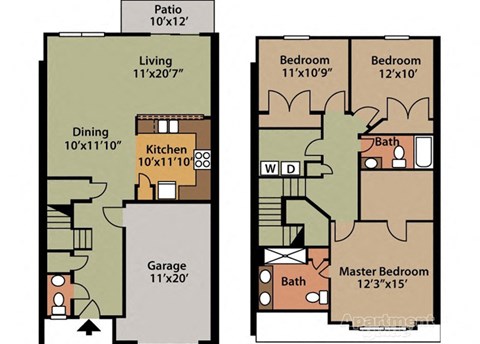 Floor plan for 3 beds, 2.5 baths, 1656 sqft