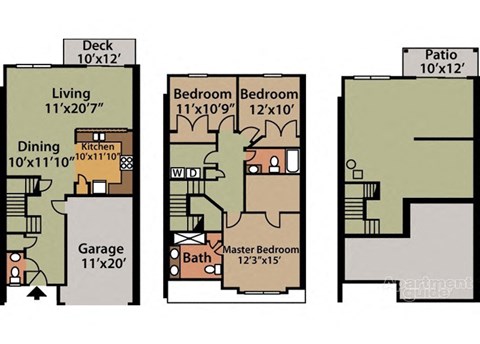 Floor plan for 3 beds, 2.5 baths, 2286 sqft