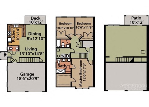 Floor plan for 3 beds, 3.5 baths, 2047 sqft