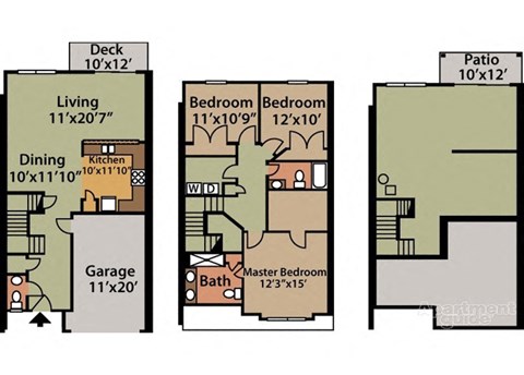 Floor plan for 3 beds, 3.5 baths, 2286 sqft