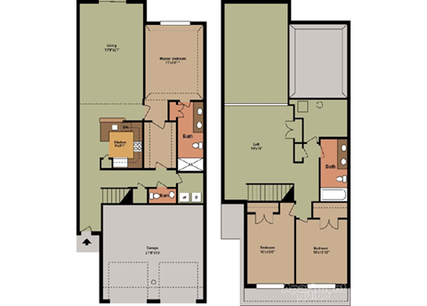 Floor plan for 3 beds, 2.5 baths, 1983 sqft