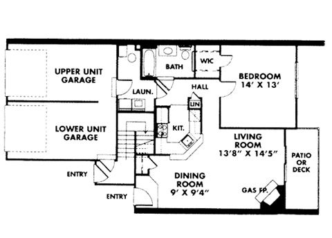 Floor plan for 1 bed, 1 bath, 868 sqft