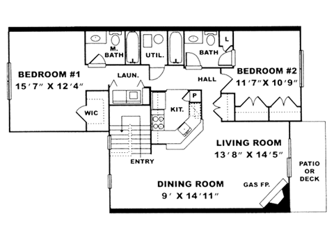 Floor plan for 2 beds, 2 baths, 1220 sqft