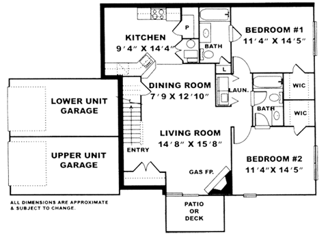 Floor plan for 2 beds, 2 baths, 1221 sqft