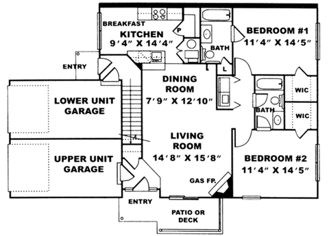 Floor plan for 2 beds, 2 baths, 1107 sqft
