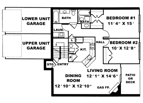 Floor plan for 2 beds, 2 baths, 1220 sqft