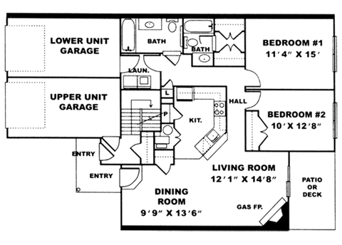 Floor plan for 2 beds, 2 baths, 1107 sqft