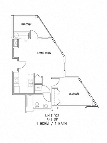 Floor plan for 1 bed, 1 bath, 669 sqft
