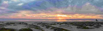 Coronado apartment for rent - A beach scene with a sunset and a person standing on the sand.