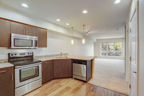 Seattle apartment for rent - a kitchen with stainless steel appliances and a counter top