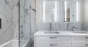 Westmount apartment for rent - a bathroom with a sink and a mirror and a shower