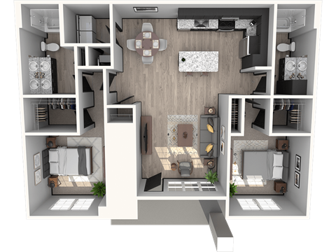 Floor plan for 2 beds, 2 baths, 1088 sqft