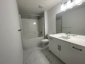 Edmonton apartment for rent - a bathroom with a sink and a toilet and a shower