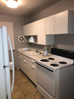 Cincinnati apartment for rent - a kitchen with a stove and a sink