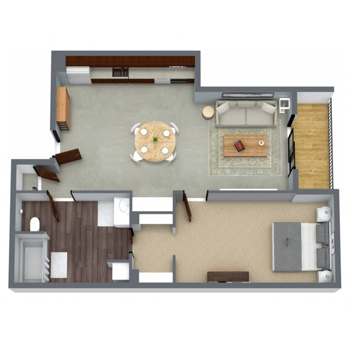 Floor plan for 1 bed, 1 bath, 761 sqft