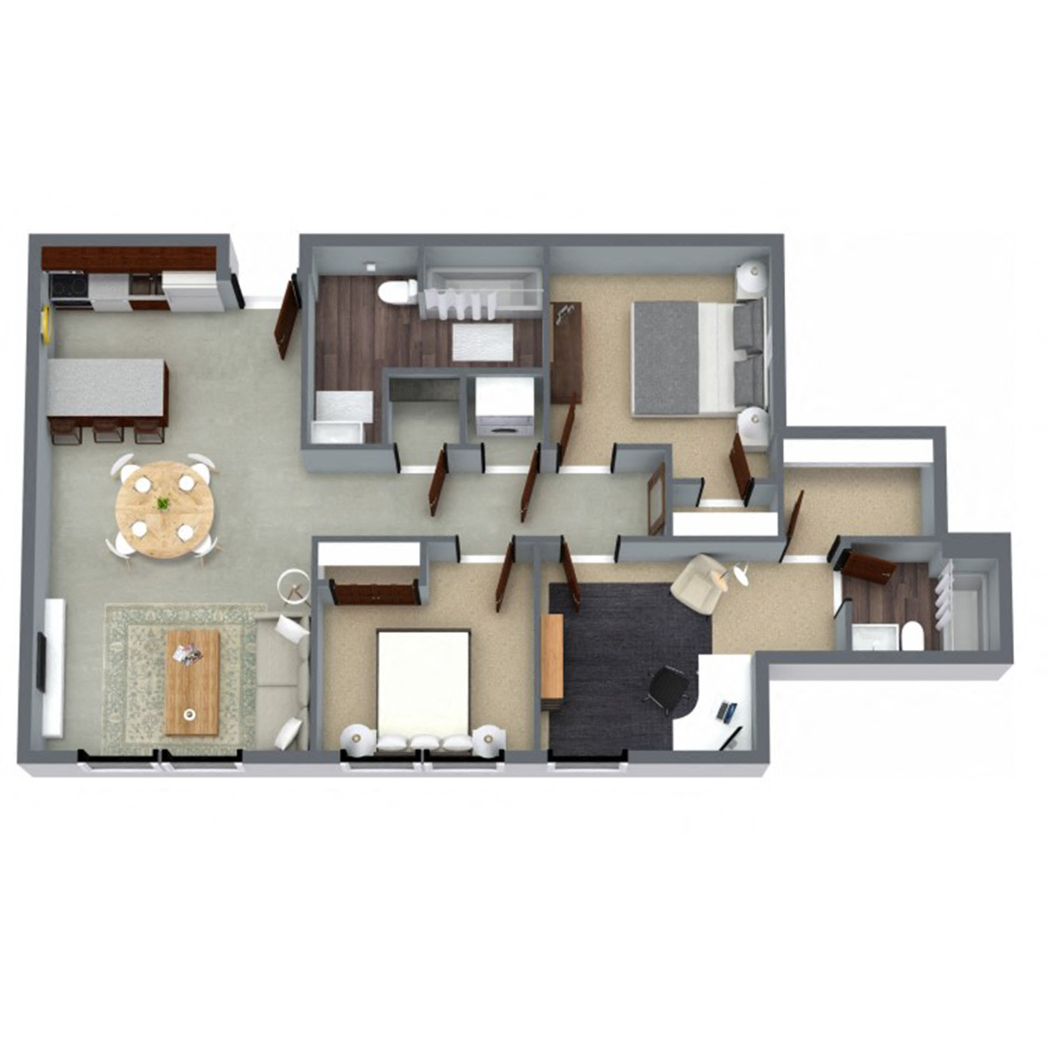 Floor plan for 2 beds, 2 baths, 1010 sqft