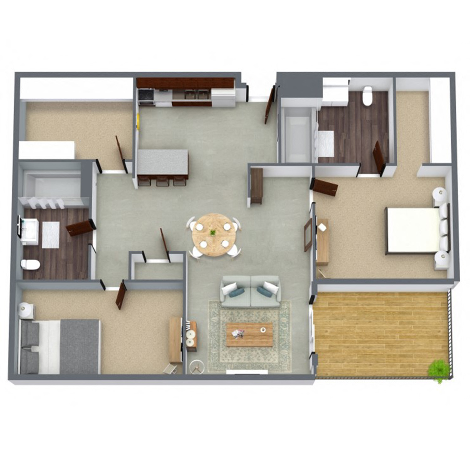 Floor plan for 1 bed, 2 baths, 1061 sqft