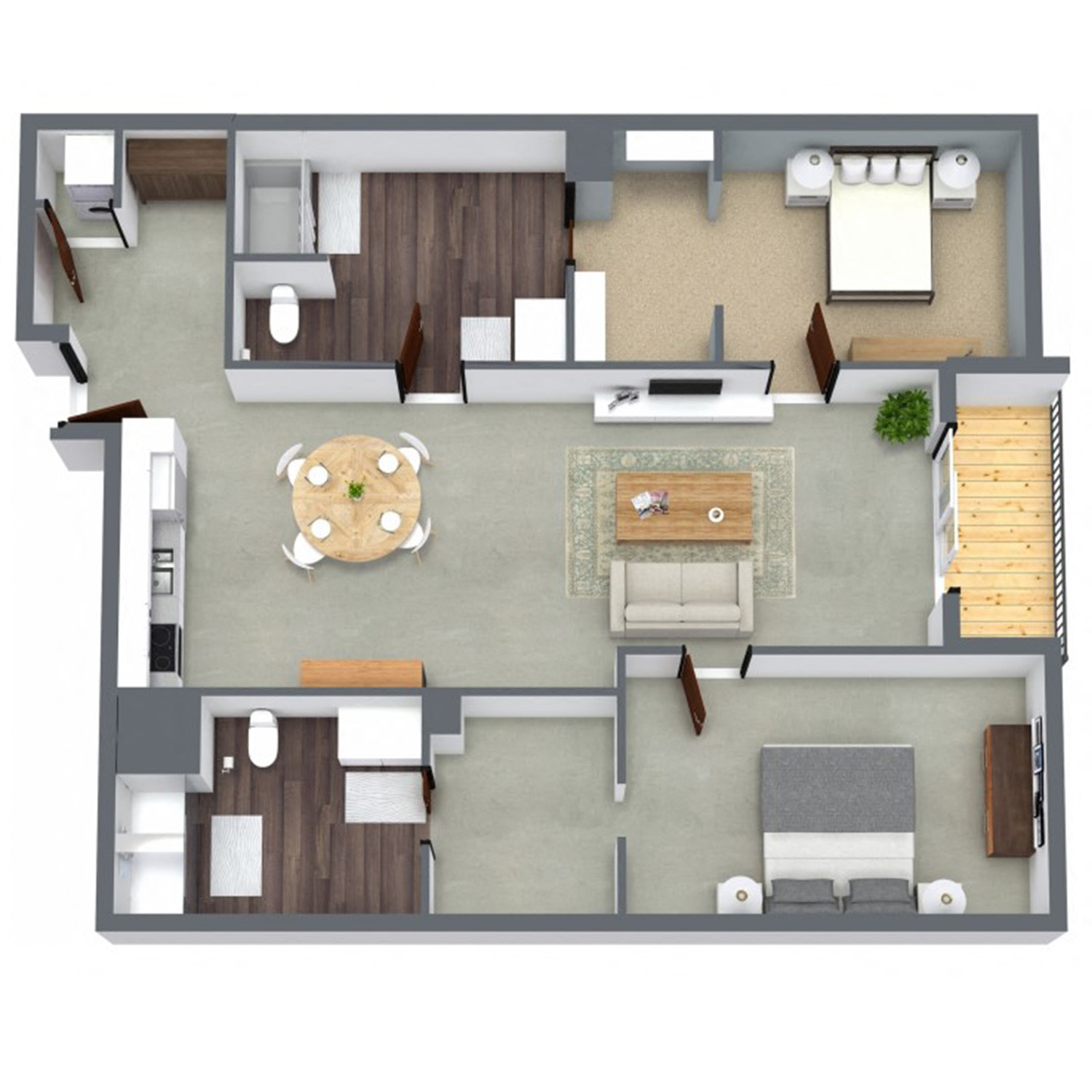 Floor plan for 2 beds, 2 baths, 964 sqft