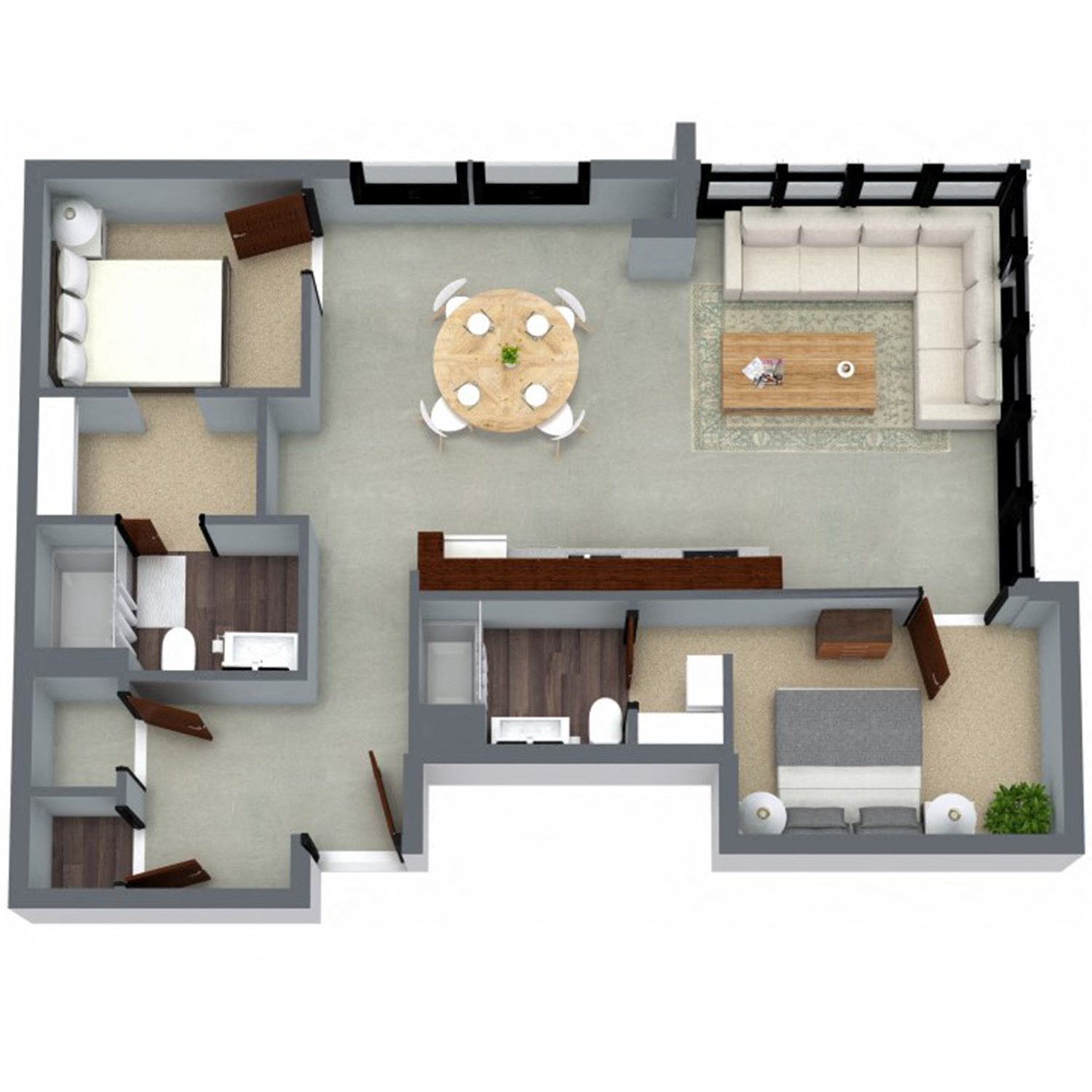 Floor plan for 2 beds, 2 baths, 1243 sqft