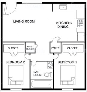 Fairfield apartment for rent - A black and white floor plan of a two bedroom apartment.
