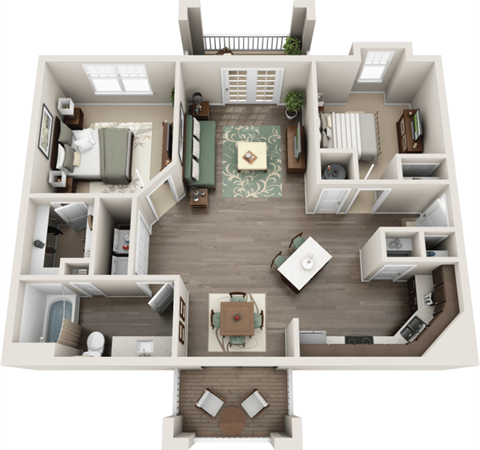 Floor plan for 2 beds, 1 bath, 1083 sqft