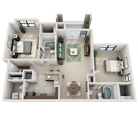 Floor plan for 2 beds, 2 baths, 1166 sqft