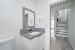 North Hollywood apartment for rent - a bathroom with a sink and a mirror and a staircase